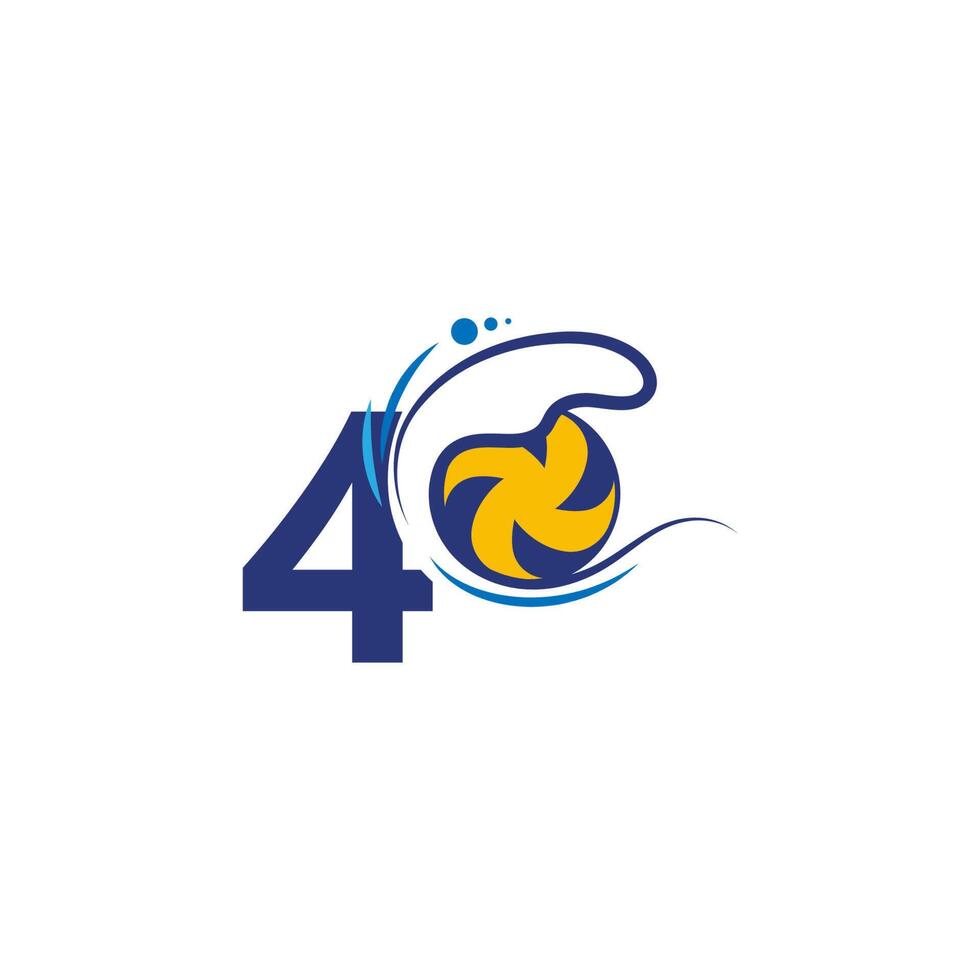 el logotipo número 4 y el voleibol golpean el vector de ondas de agua