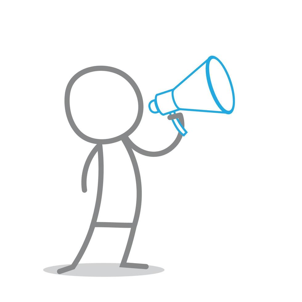 Doodle Man Talking Through Megaphone. vector