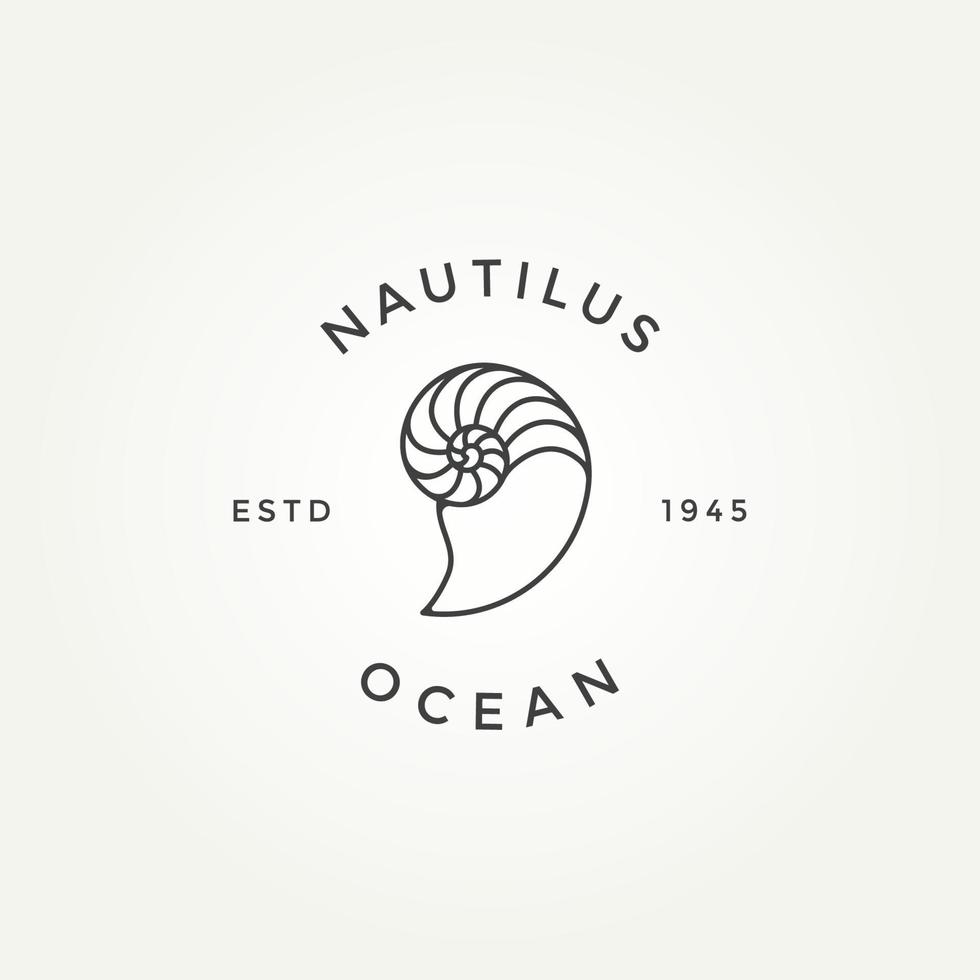 nautilus seashell minimalist line art badge logo vector
