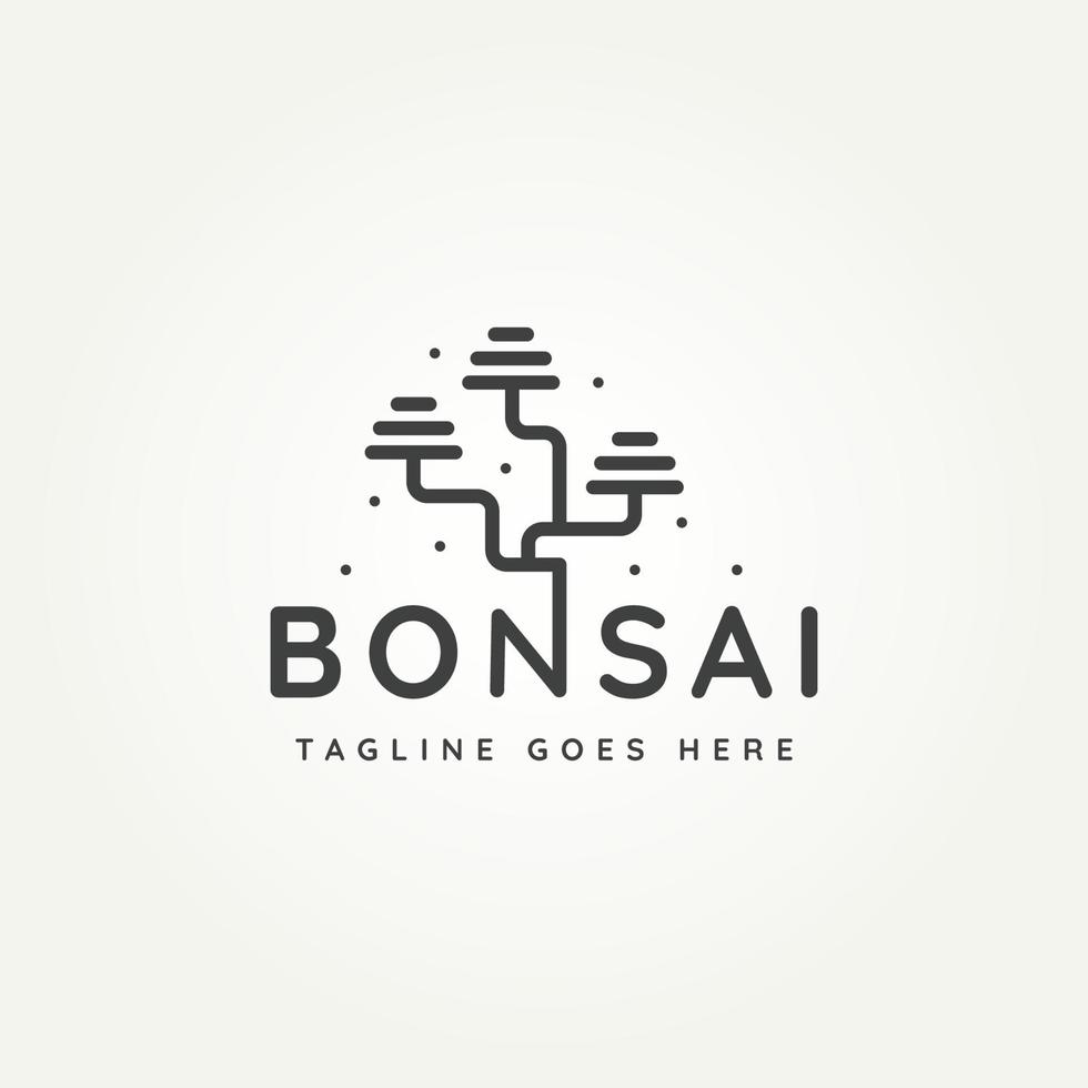 diseño de logotipo de arte de línea de tipografía de árbol de bonsái vector