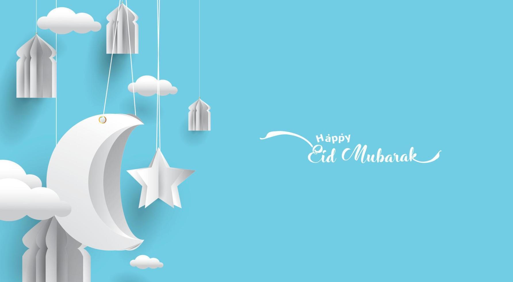 Eid Mubarak greeting Card Illustration, ramadan kareem cartoon vector Wishing for Islamic festival for banner, poster, background, flyer,illustration, brochure and sale background