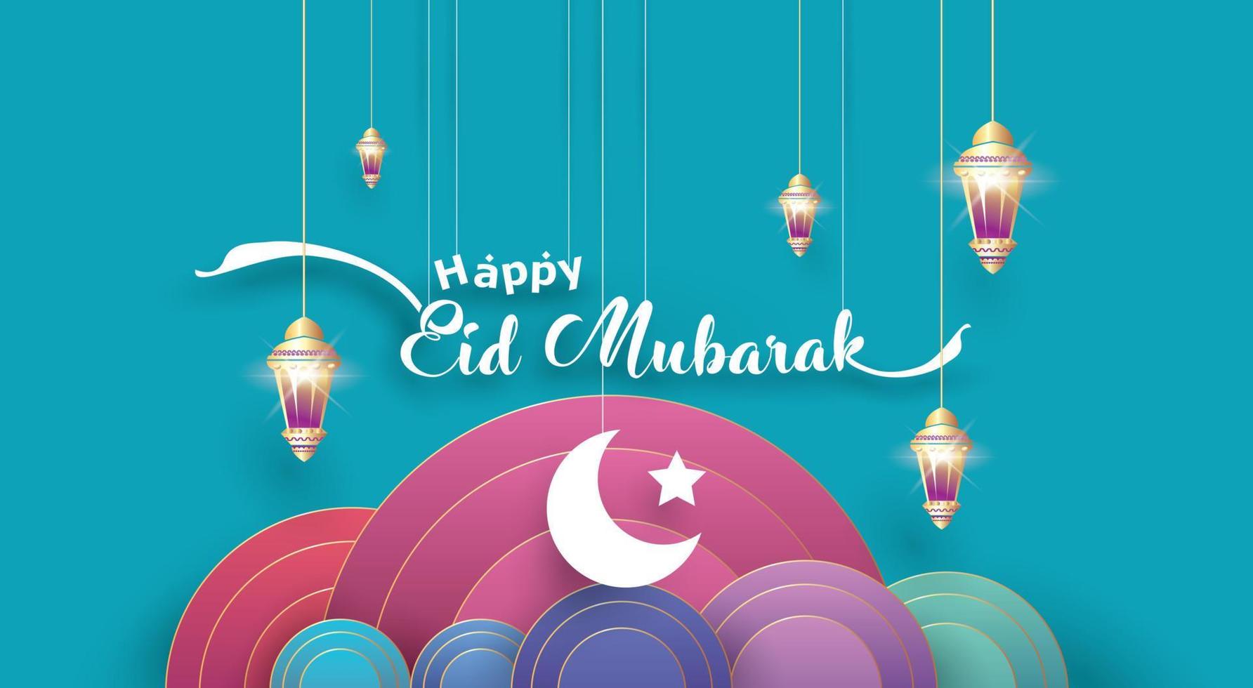 Eid Mubarak greeting Card Illustration, ramadan kareem cartoon vector Wishing for Islamic festival for banner, poster, background, flyer,illustration, brochure and sale background