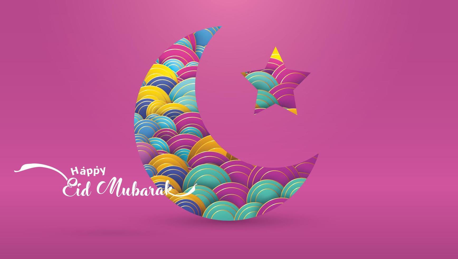 ilustración de la tarjeta de felicitación de eid mubarak, vector de dibujos animados ramadan kareem deseando festival islámico para pancarta, afiche, fondo, volante, ilustración, folleto y fondo de venta