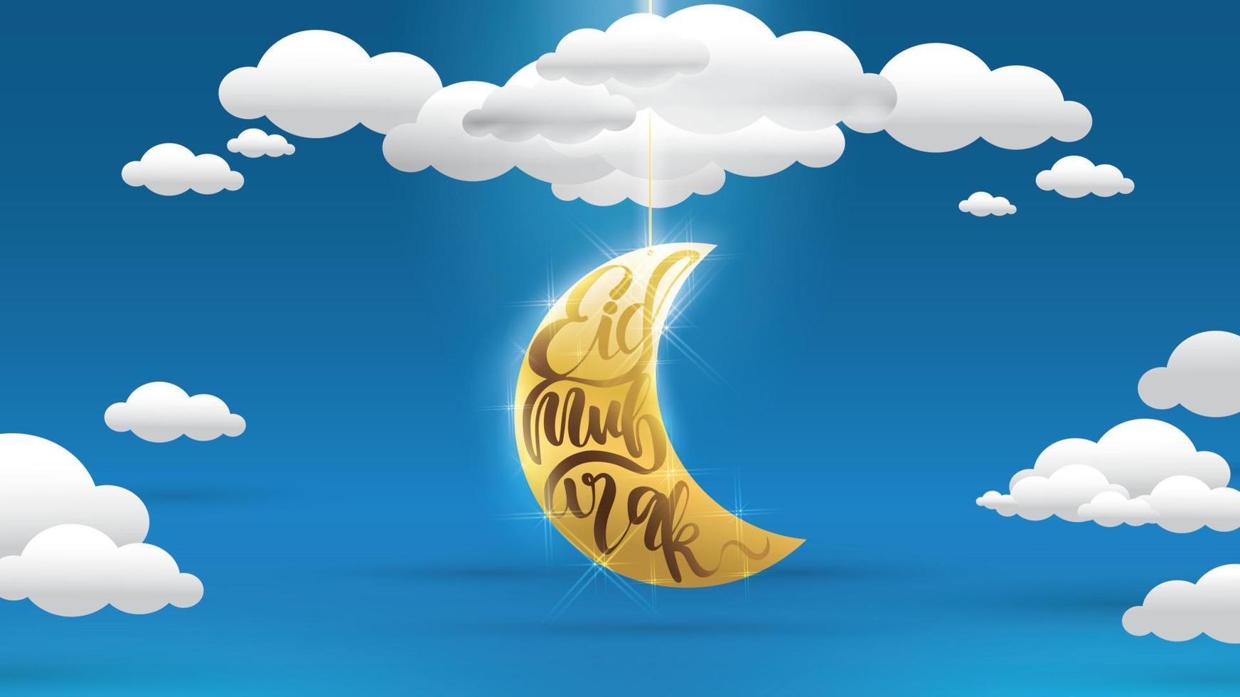 Eid Mubarak greeting Card Illustration, ramadan kareem cartoon vector Wishing for Islamic festival for banner, poster, background, flyer,illustration, brochure and sale background