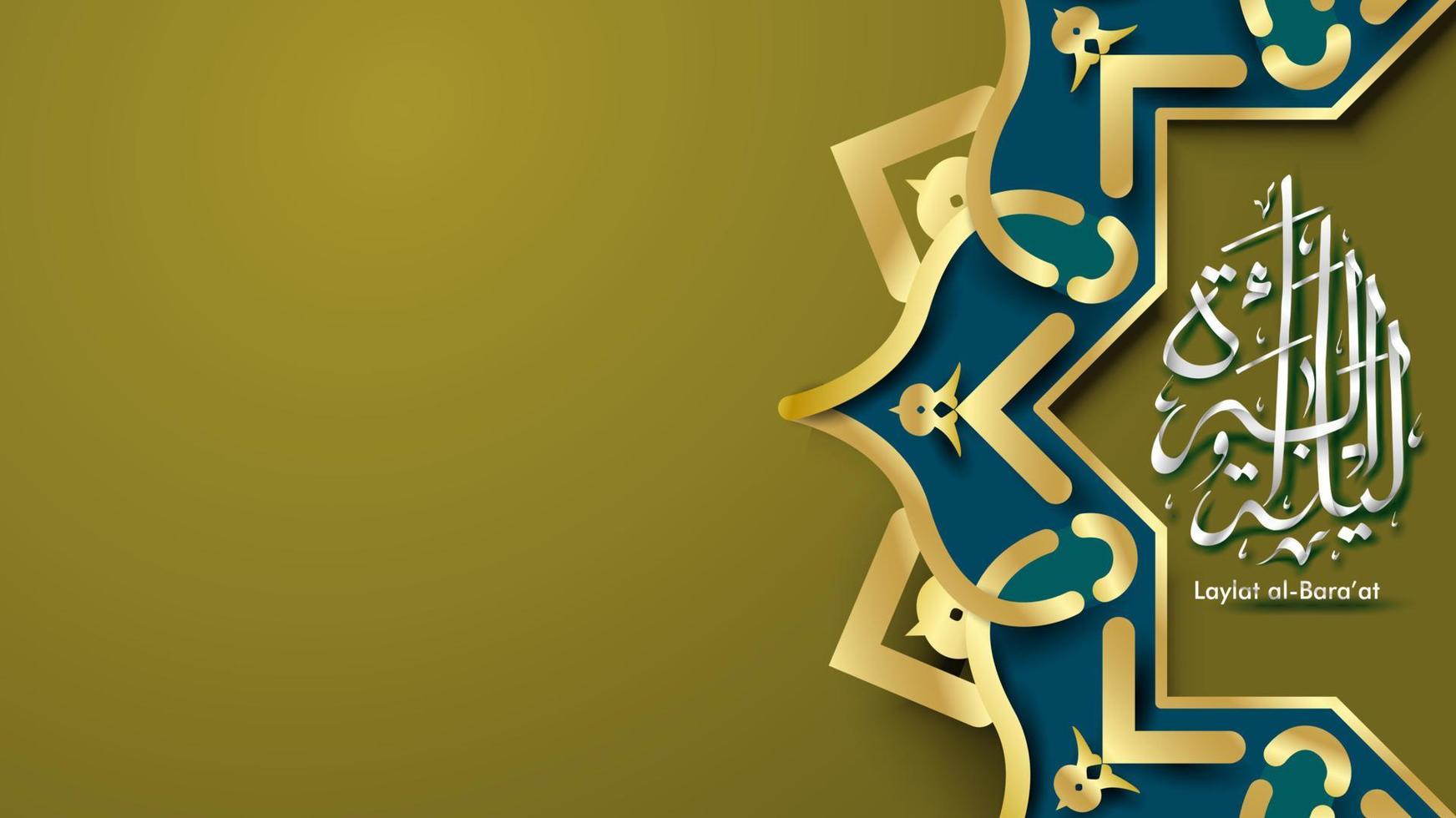 Laylat al-Bara at Ramadan Kareem arabic calligraphy greeting card background design. Translation -  Bara at Night - Vector
