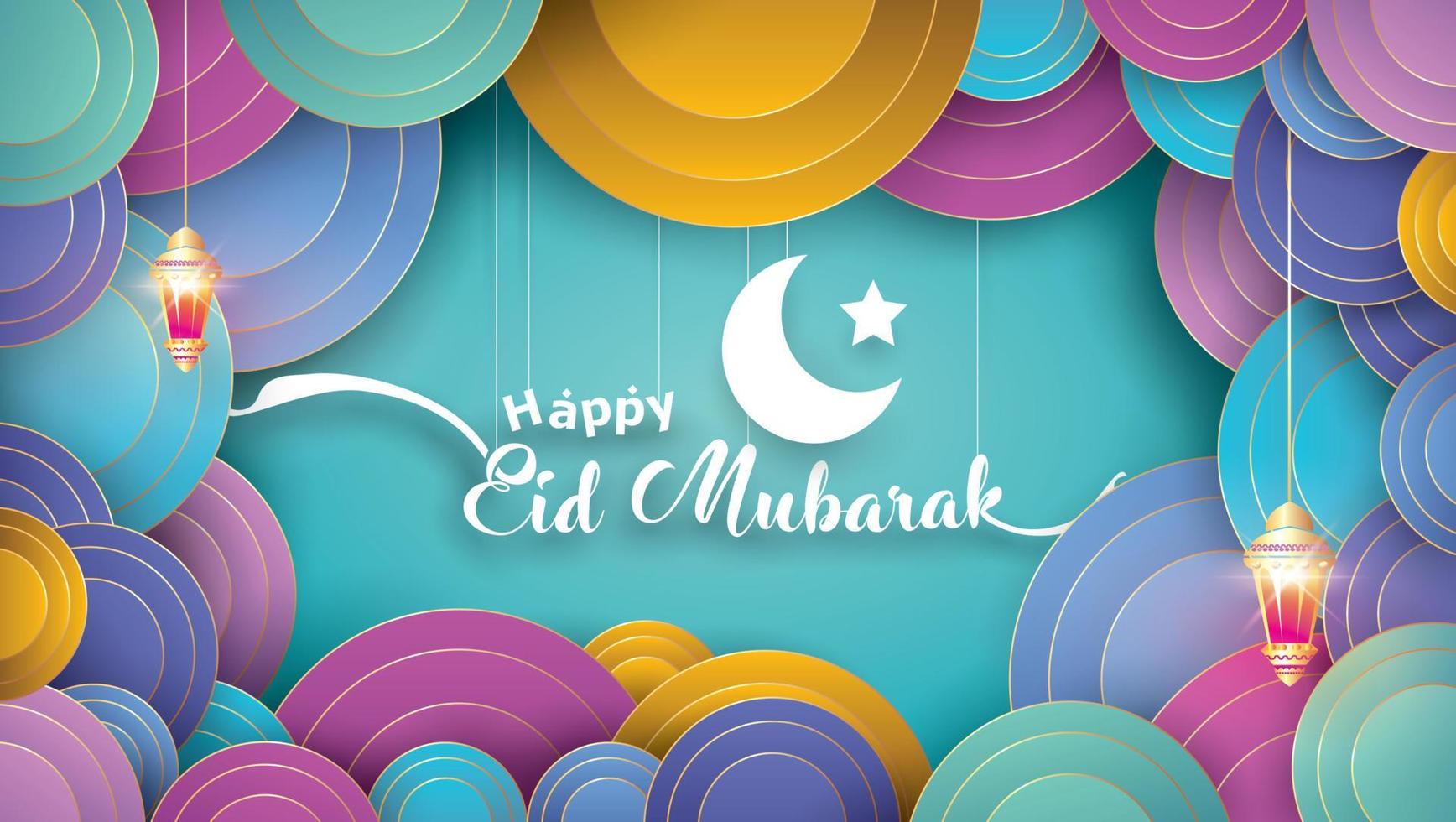 Eid Mubarak greeting Card Illustration, ramadan kareem cartoon vector Wishing for Islamic festival for banner, poster, background, flyer,illustration, brochure and sale background