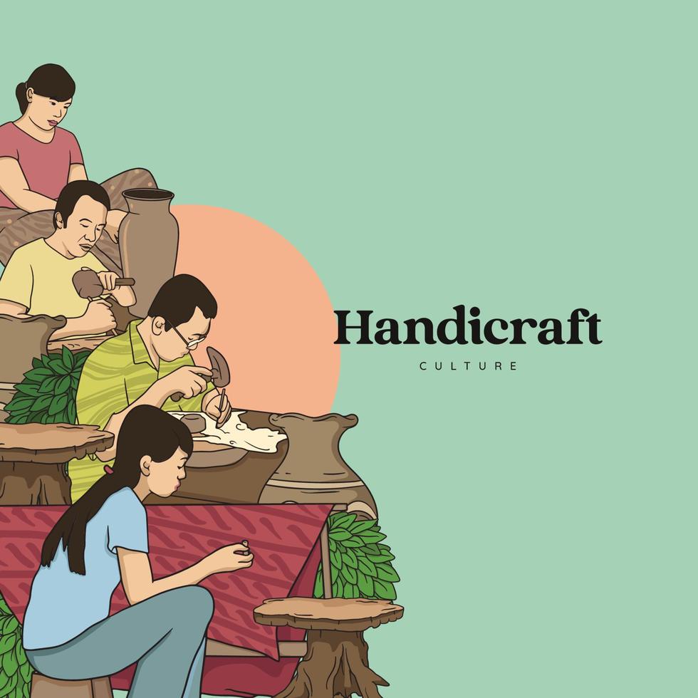Hand drawn Handicraft traditional culture. Sculpture, Pottery and Puppet craftsman vector