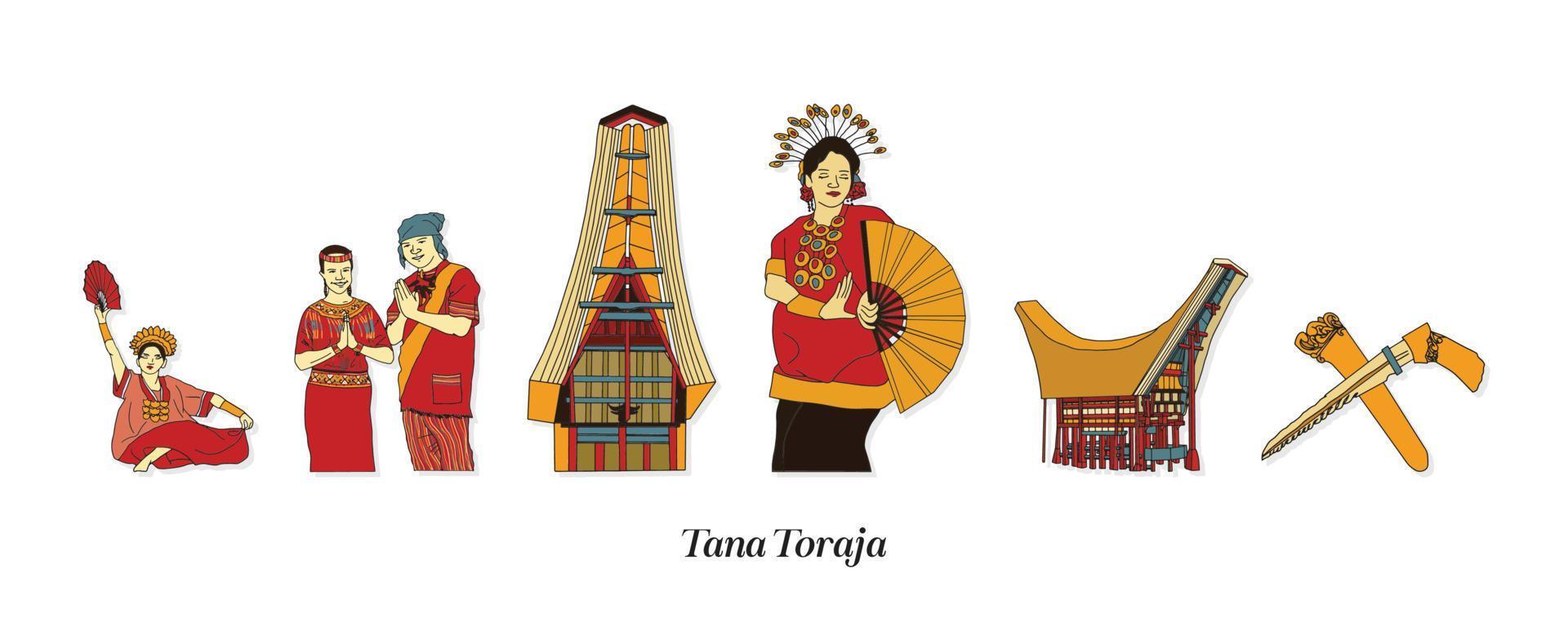 Isolated Torajan South Sulawesi Illustration. Hand drawn Indonesian cultures background vector