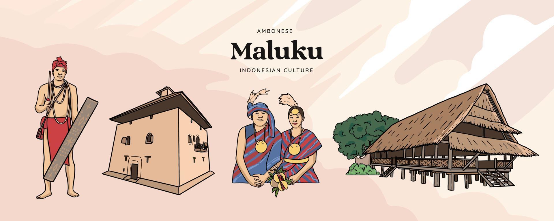 ilustración aislada de maluku. fondo de culturas indonesias dibujadas a mano vector