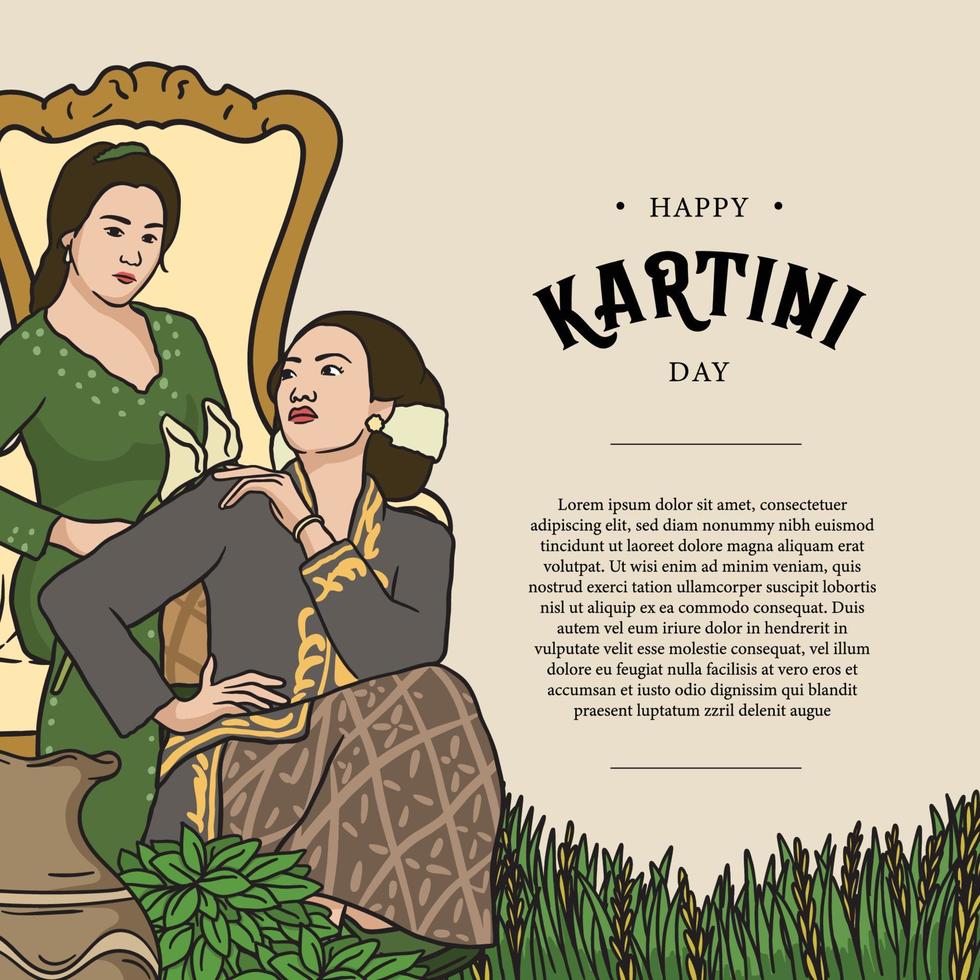 Luxury Kartini vector illustration with woman in javanese outfit for social media template