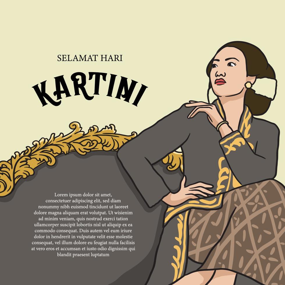 Luxury Kartini vector illustration with woman in javanese outfit for social media template