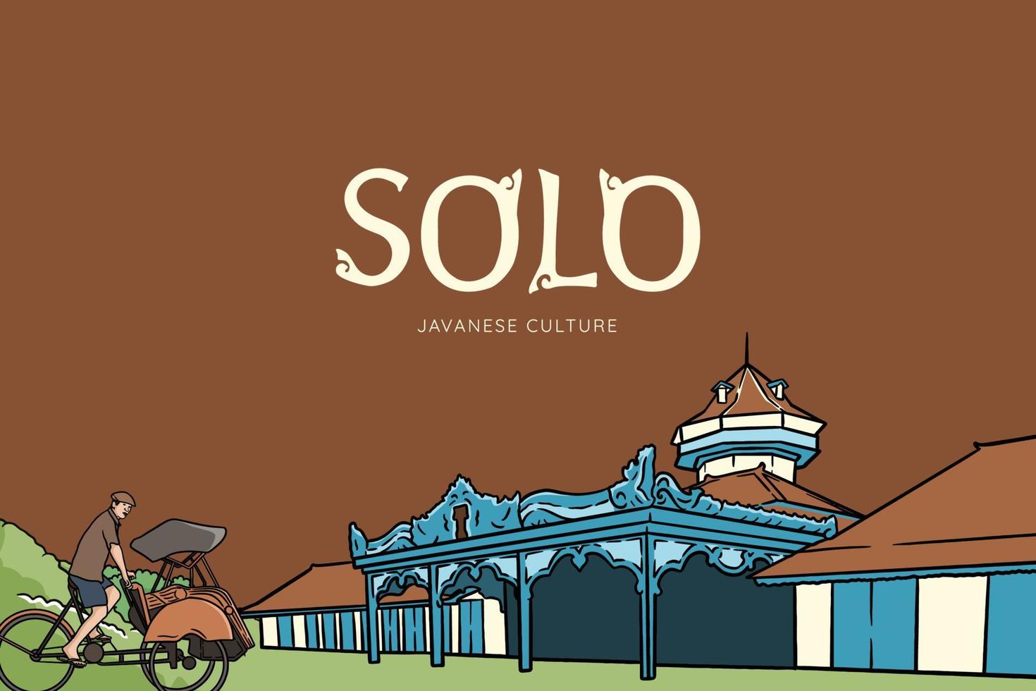 Set surakarta javanese regency Illustration. Hand drawn Indonesian cultures background. vector