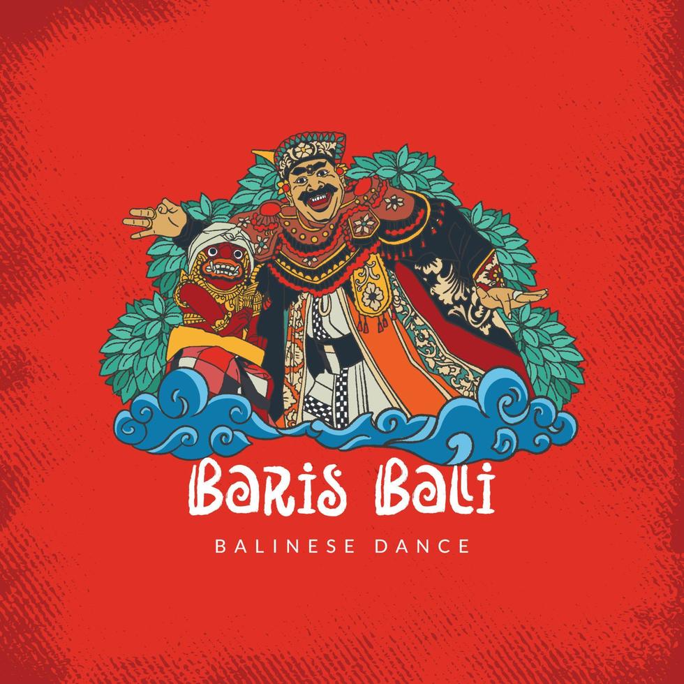 Balinese baris dancer illustration. Hand drawn Indonesian cultures for social media template or background vector
