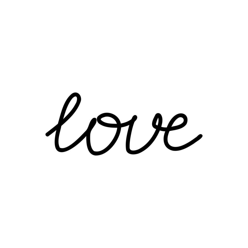 Lettering vector illustration with word love, continuous line doodle black.