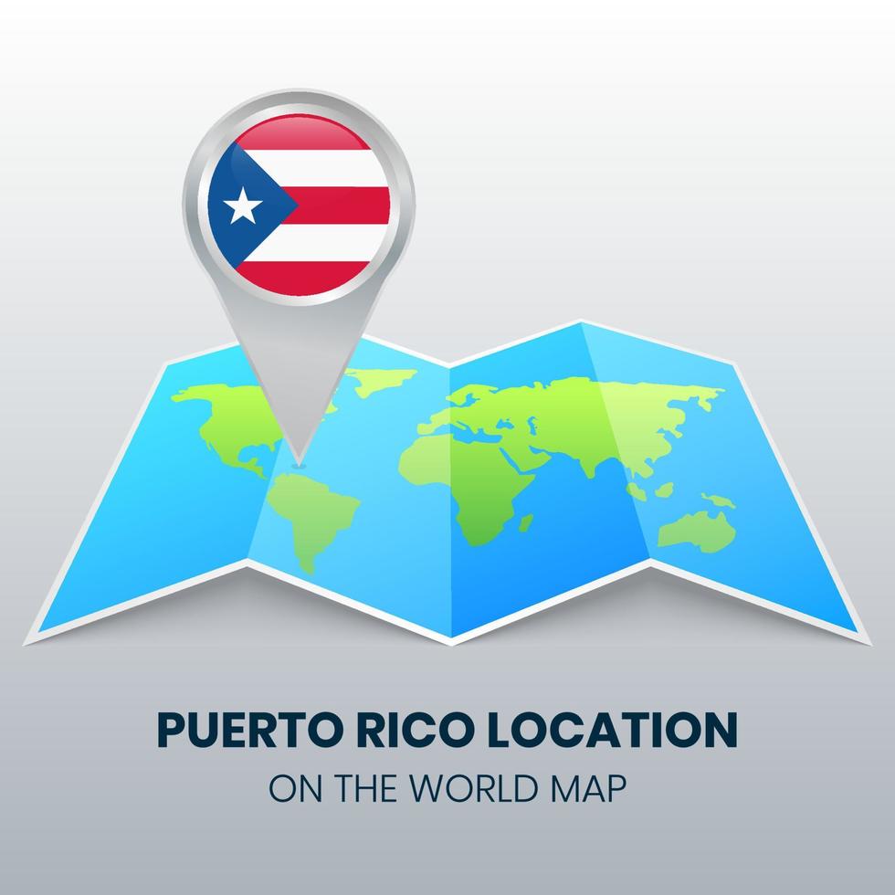 icono de ubicación de puerto rico en el mapa mundial, icono de pin redondo de puerto rico vector