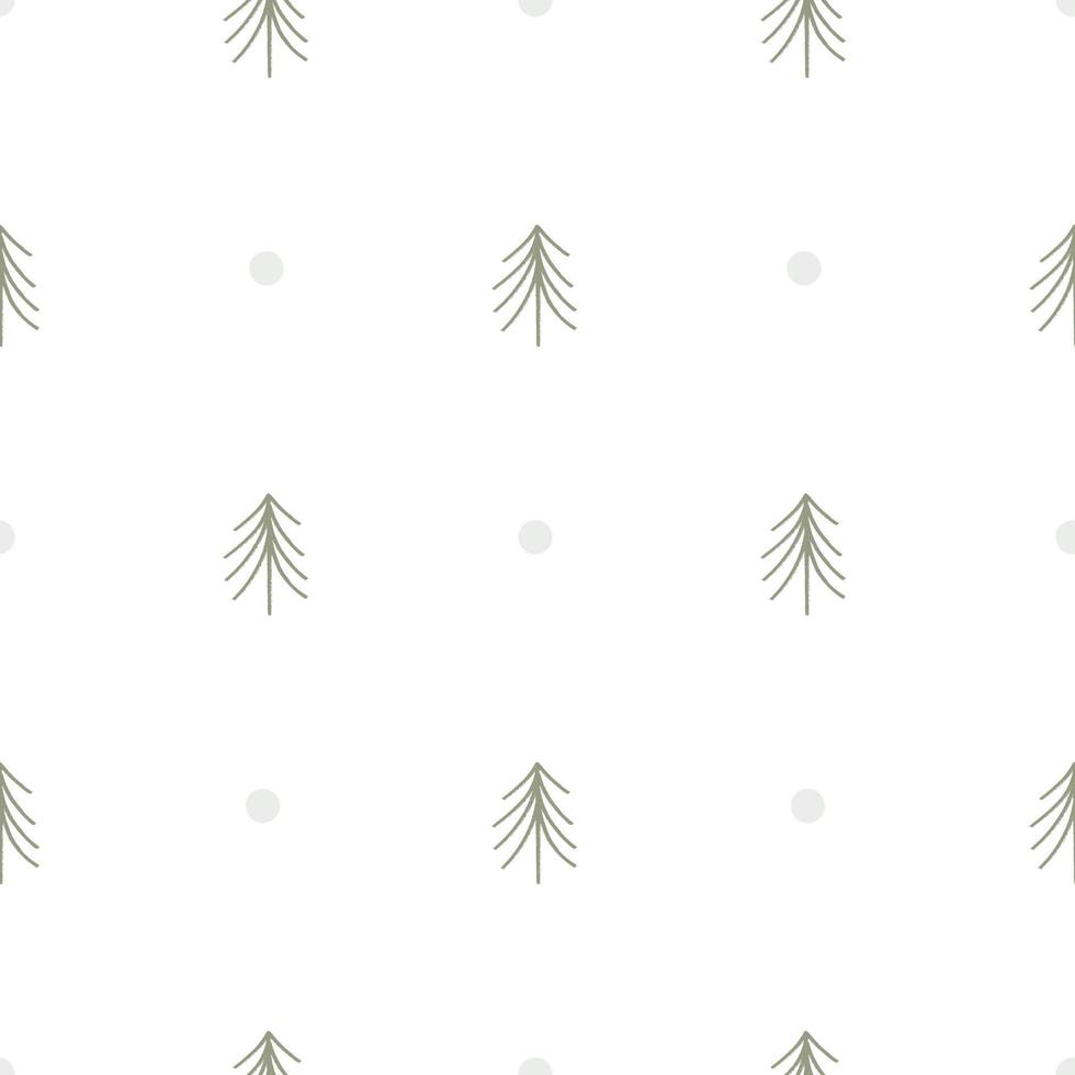 Minimalist Christmas tree seamless pattern, flat vector illustration on white background. Cute and simple childish pattern for cloth or wrapping paper. Scandinavian and hygge style.