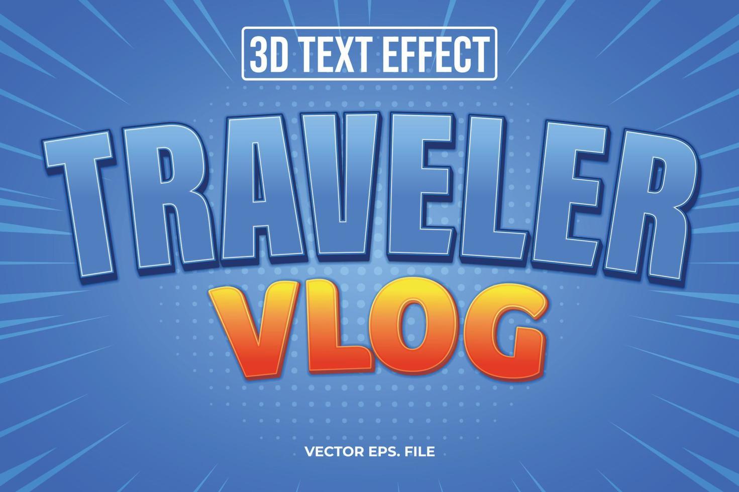 Travel VLOG Editable 3D Text Design vector