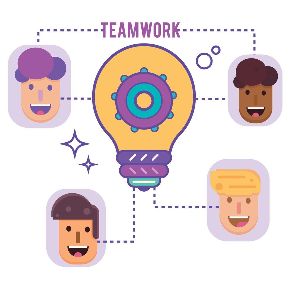 Isolated lightbulb with gears and business team Teamwork concept Vector