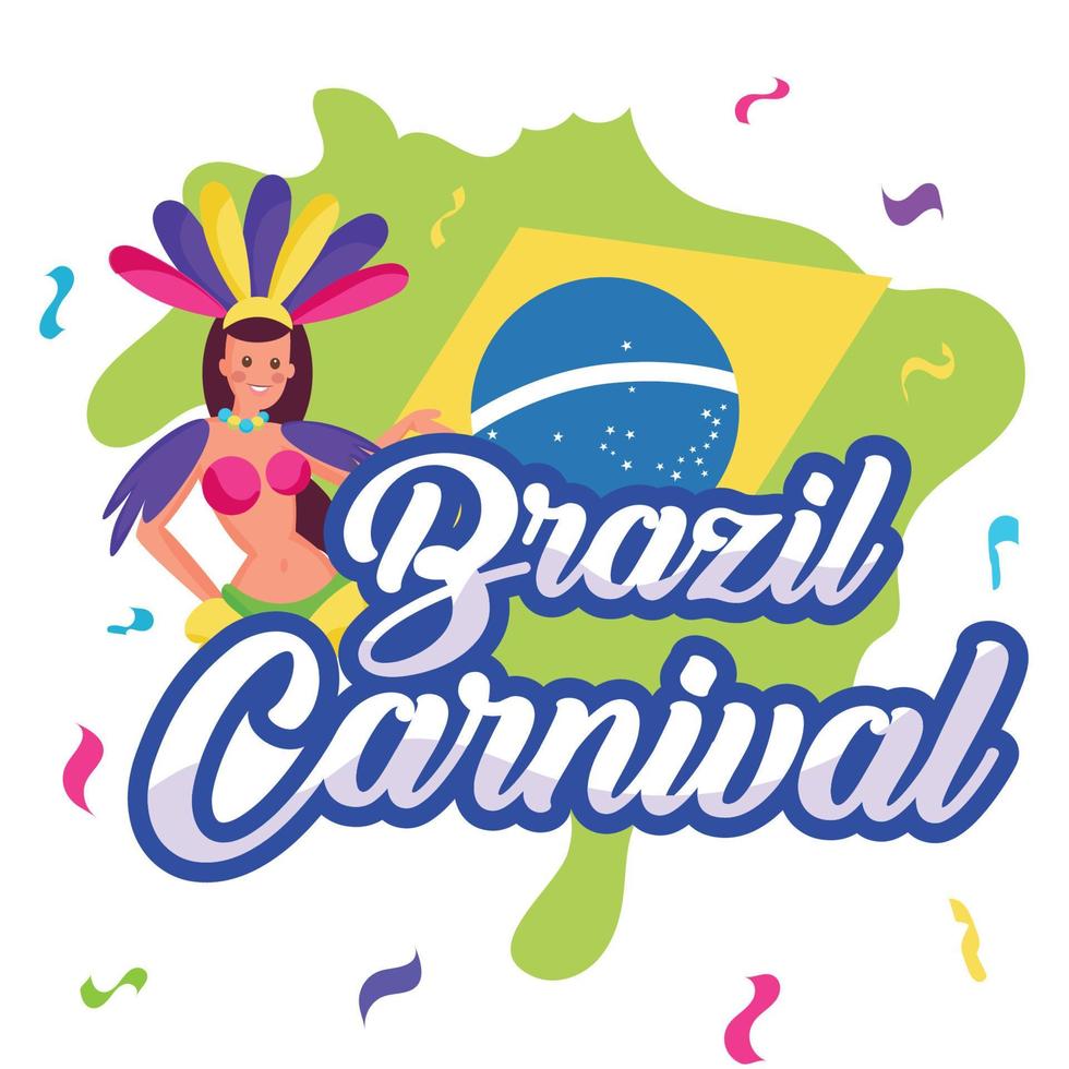 cartel de carnaval de brasil mapa de brasil y niña con vector de ropa tradicional