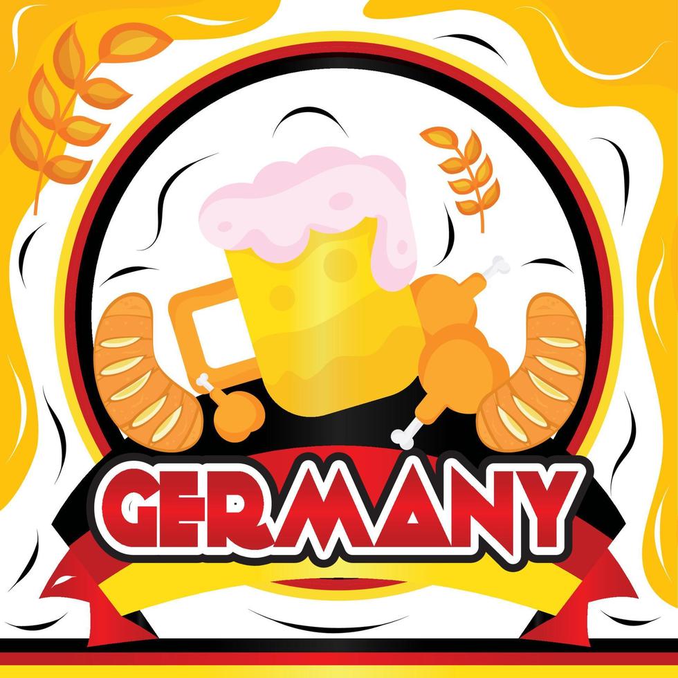 Colored shield with text and pair of beers with foam Germany concept Vector