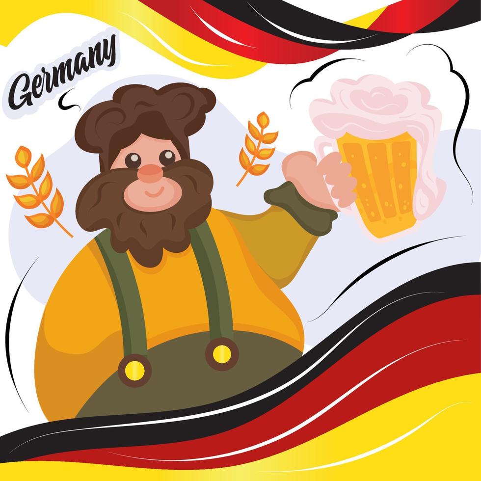 hombre feliz sosteniendo una cerveza con vector de concepto de Alemania de espuma