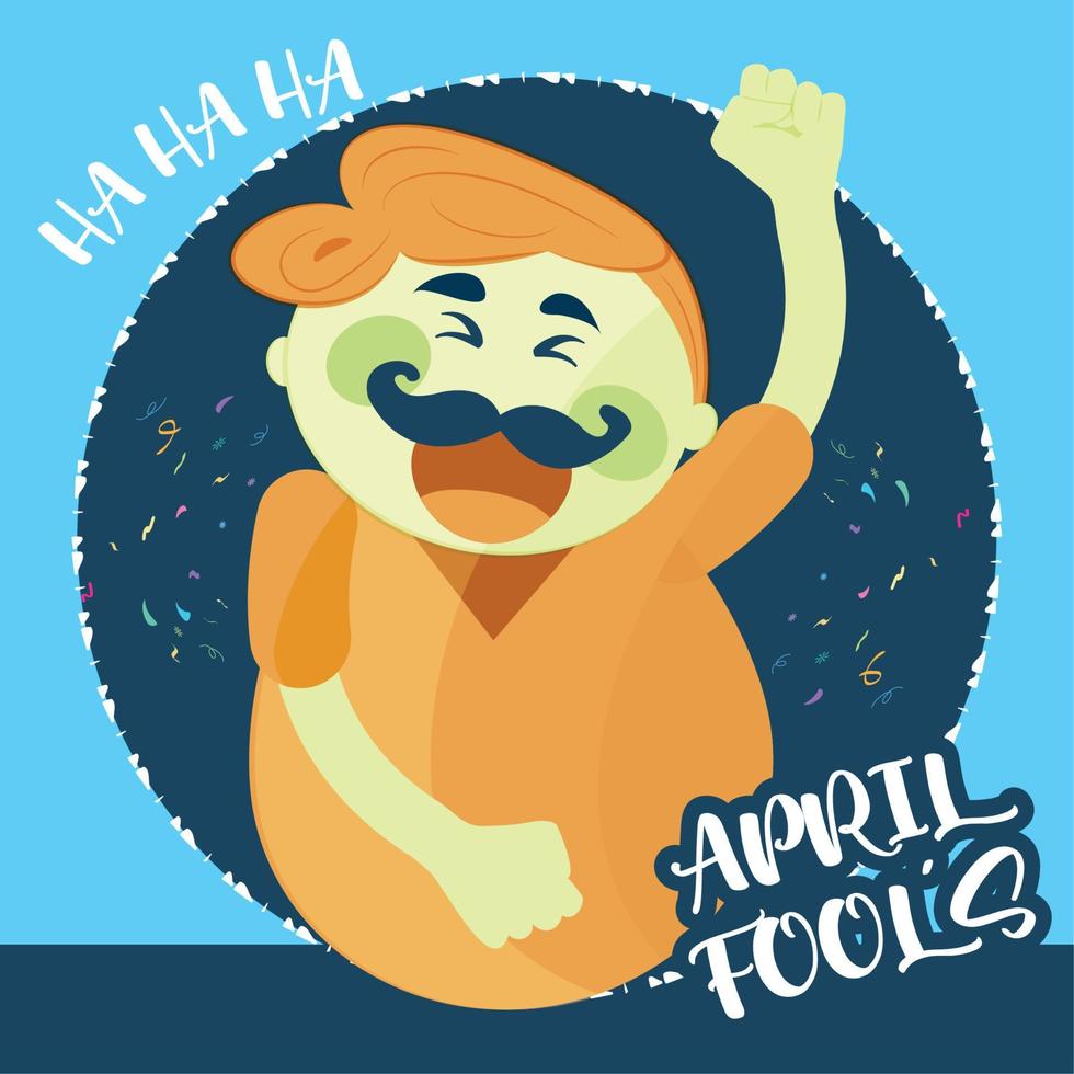 April fools poster Happy man cartoon Vector illustration