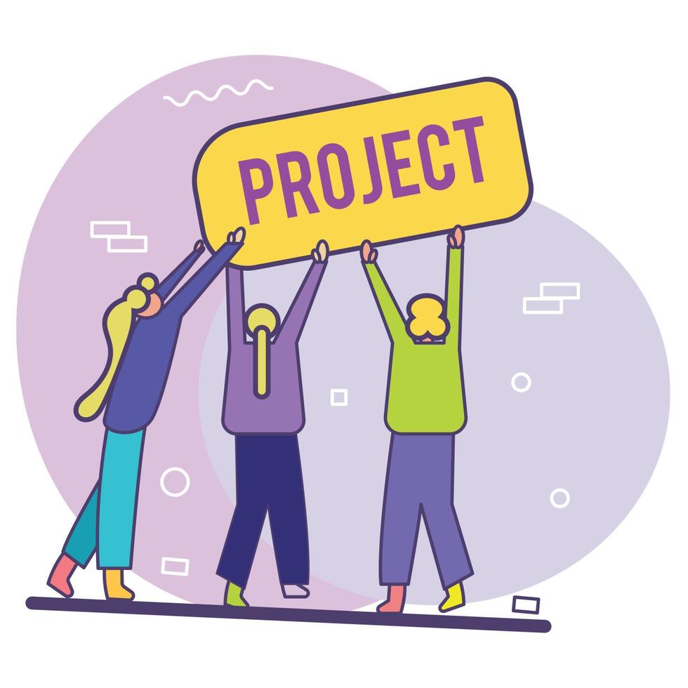 People holding a project poster Teamwork concept Vector