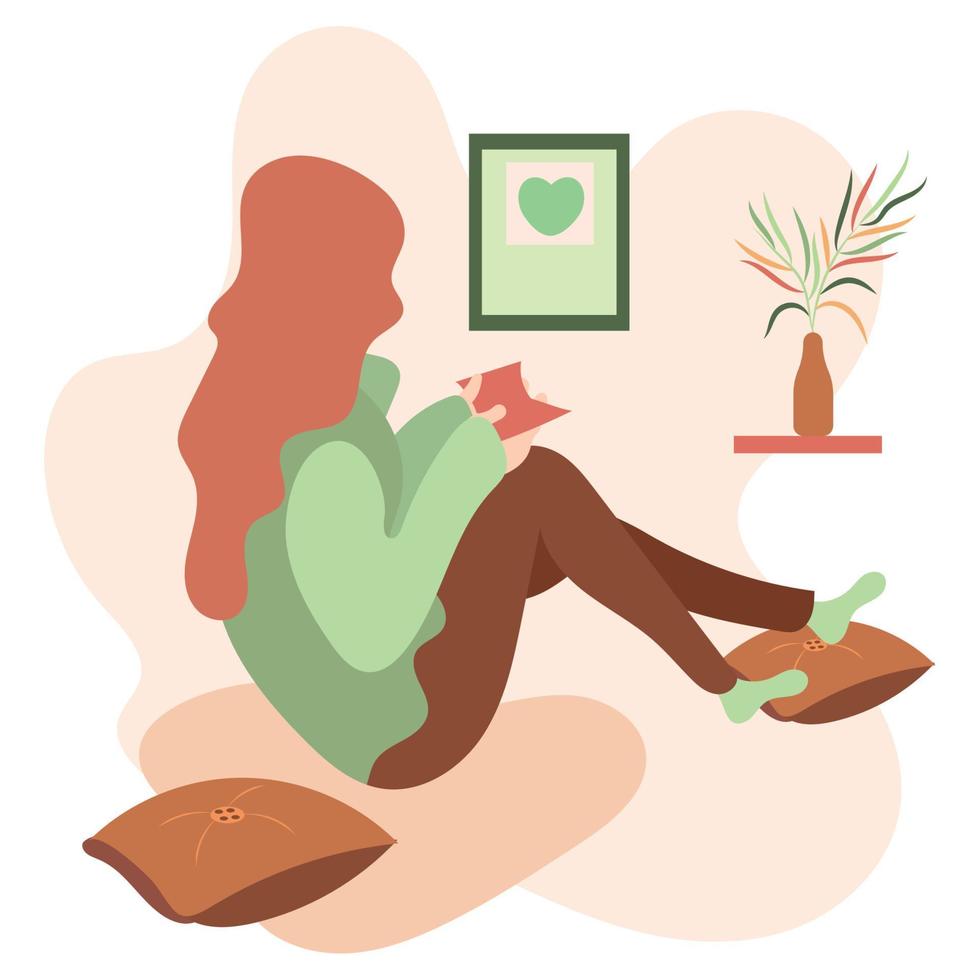 Girl reading a book Hygge concept Vector