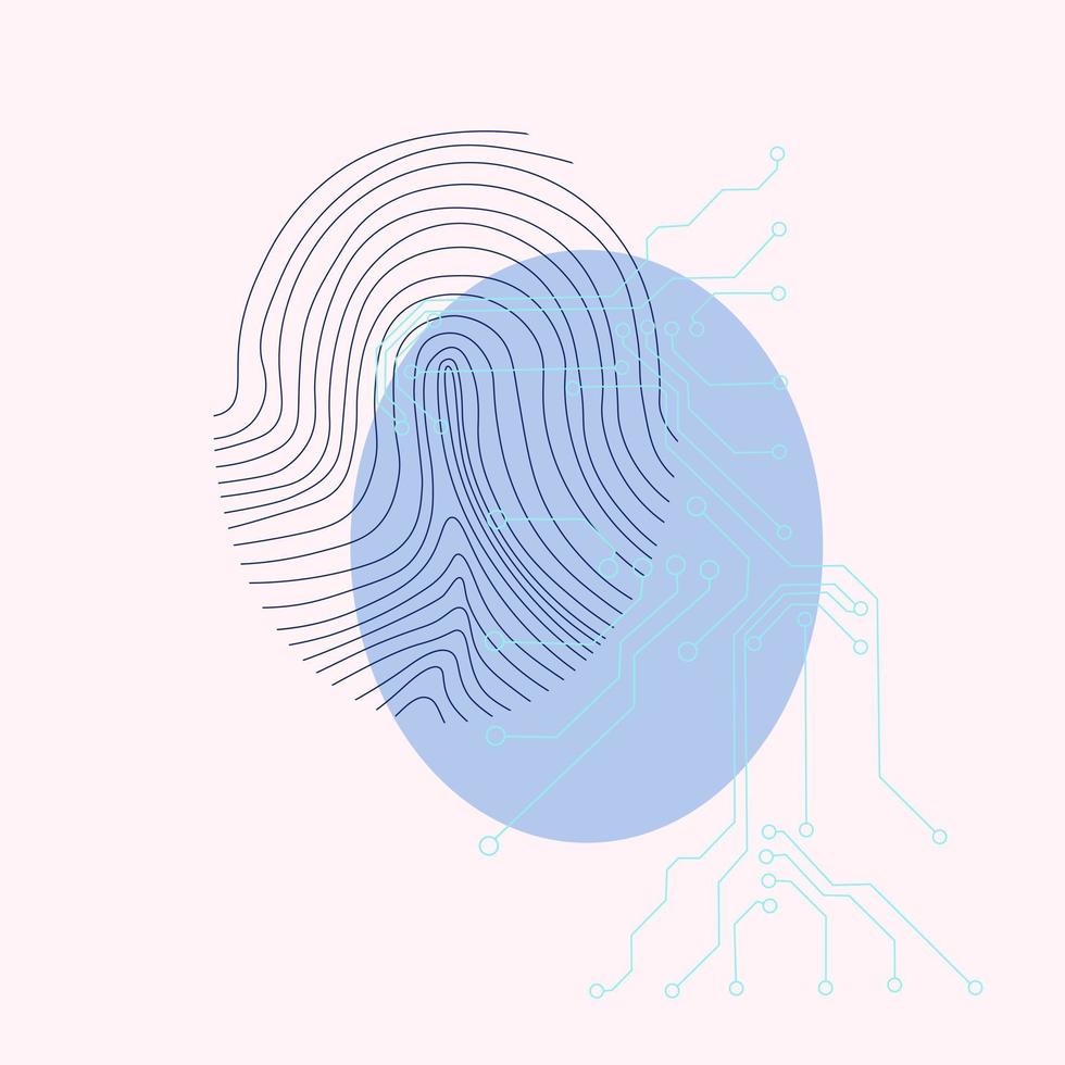 Fingerprint identification for access to personal financial data. Vector stock illustration. Biometric security, innovative technologies. Digital cybercrime.