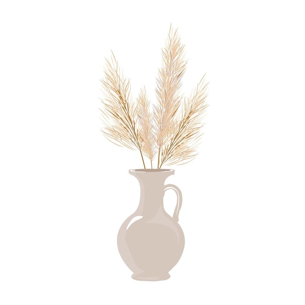 Ceramic vase with flowers vector stock illustration. A dry branch of beige color. Isolated on a white background. Flat. Brochure Cover Design Background. Modern Abstract Painting Artwork.