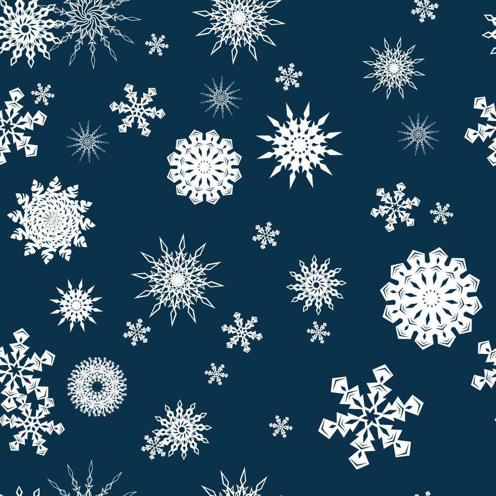 copos de nieve blancos sobre un fondo azul oscuro. Navidad. un patrón interminable. para papel de envolver. ideal para papel tapiz, texturas superficiales, textiles. vector