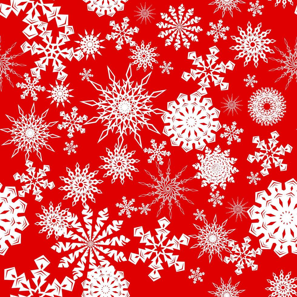 White snowflakes on a dark red background. Christmas. An endless pattern. For wrapping paper. Ideal for wallpaper, surface textures, textiles. vector