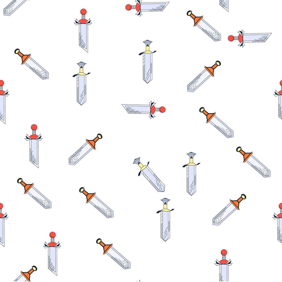 A children's pattern for boys with cute swords. For wrapping paper. Ideal for wallpaper, surface textures, textiles. vector