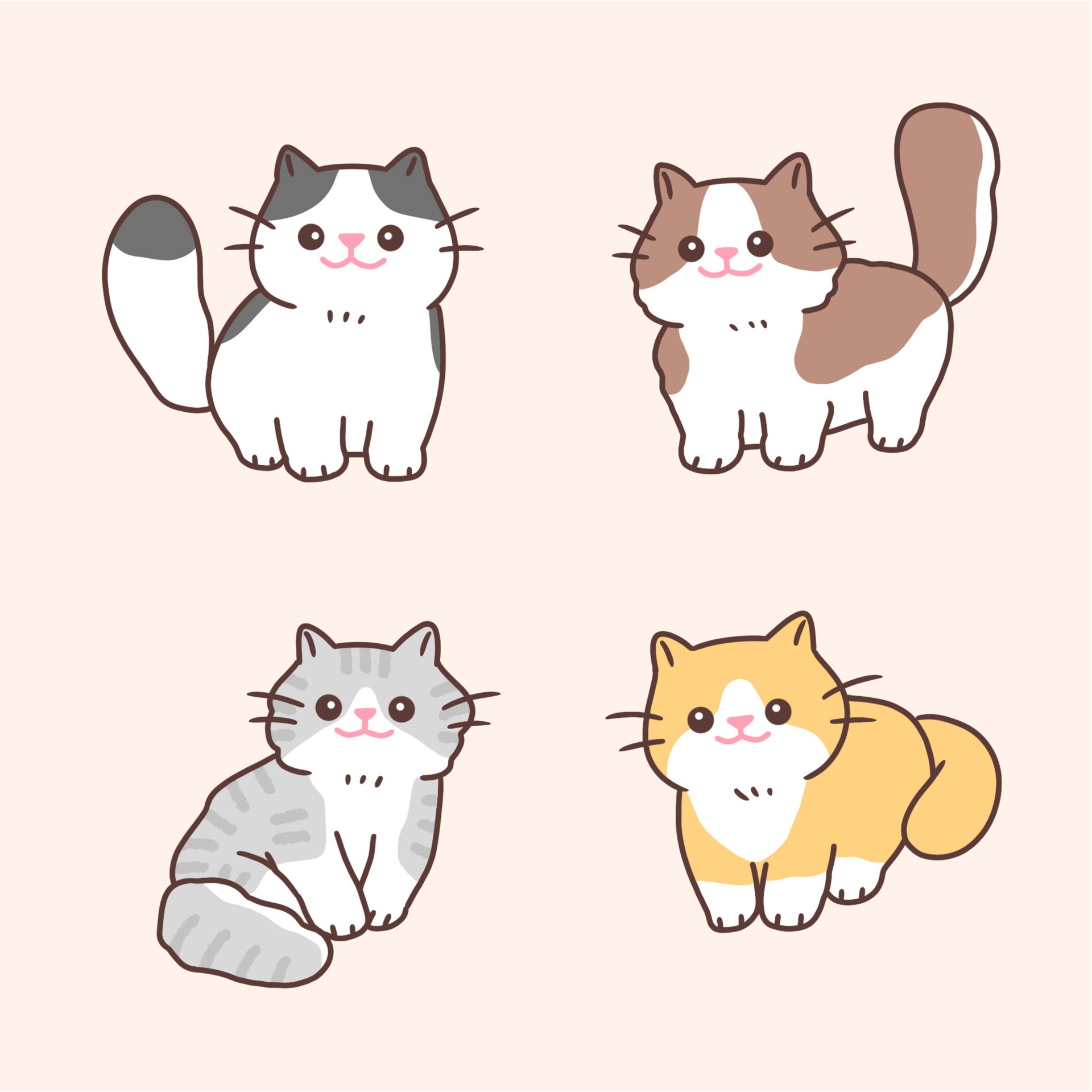 Vector illustration of cute cartoon cat characters on orange background. 6622922 Vector Art at Vecteezy Vector illustration of cute cartoon cat characters on orange background. 6622922 Vector Art at Vecteezy