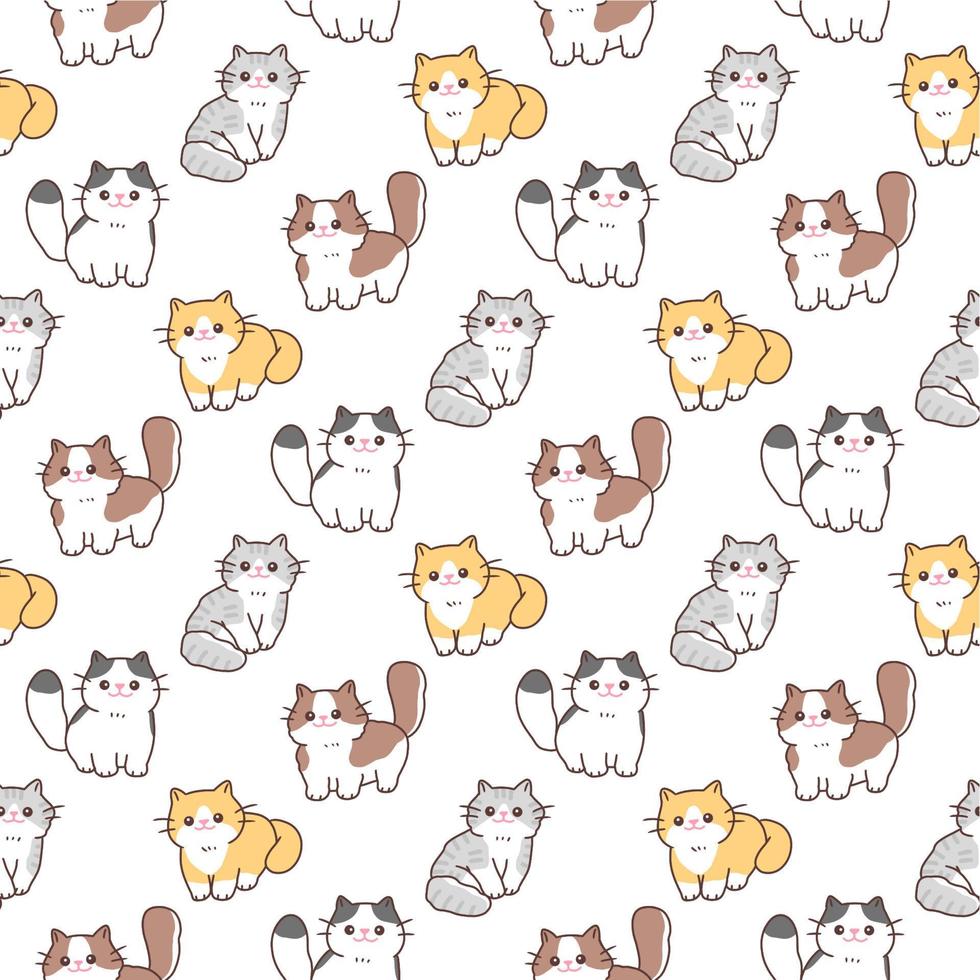 Seamless pattern of cute cartoon cat illustration design on white ...