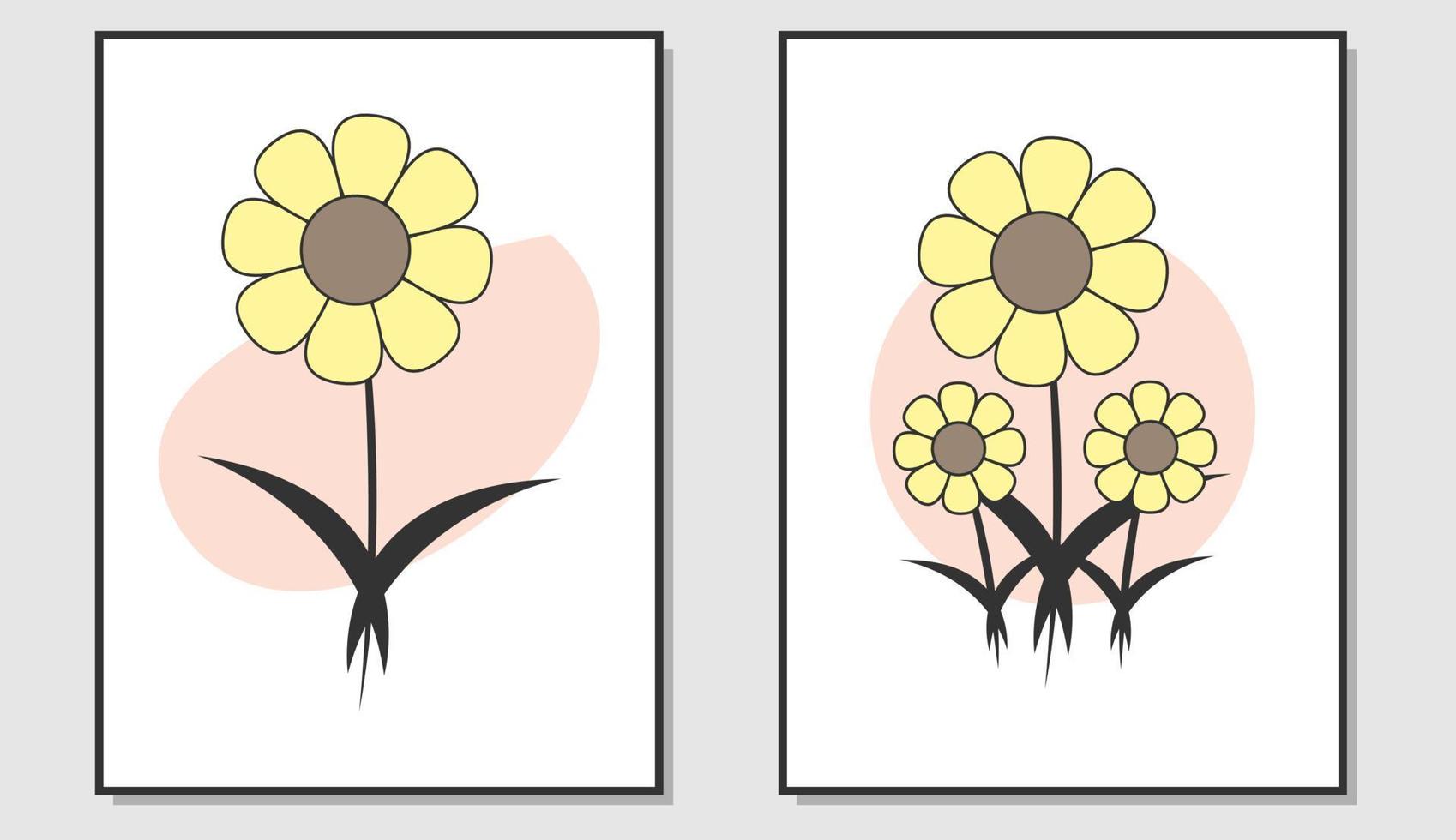 arte mural botánico. diseño de girasol y formas geométricas. adecuado para la decoración de la pared de la sala de estar. ilustración vectorial vector