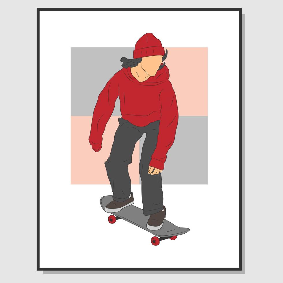 el diseño de arte mural de un hombre está jugando con su patineta. adecuado para la decoración de paredes vector