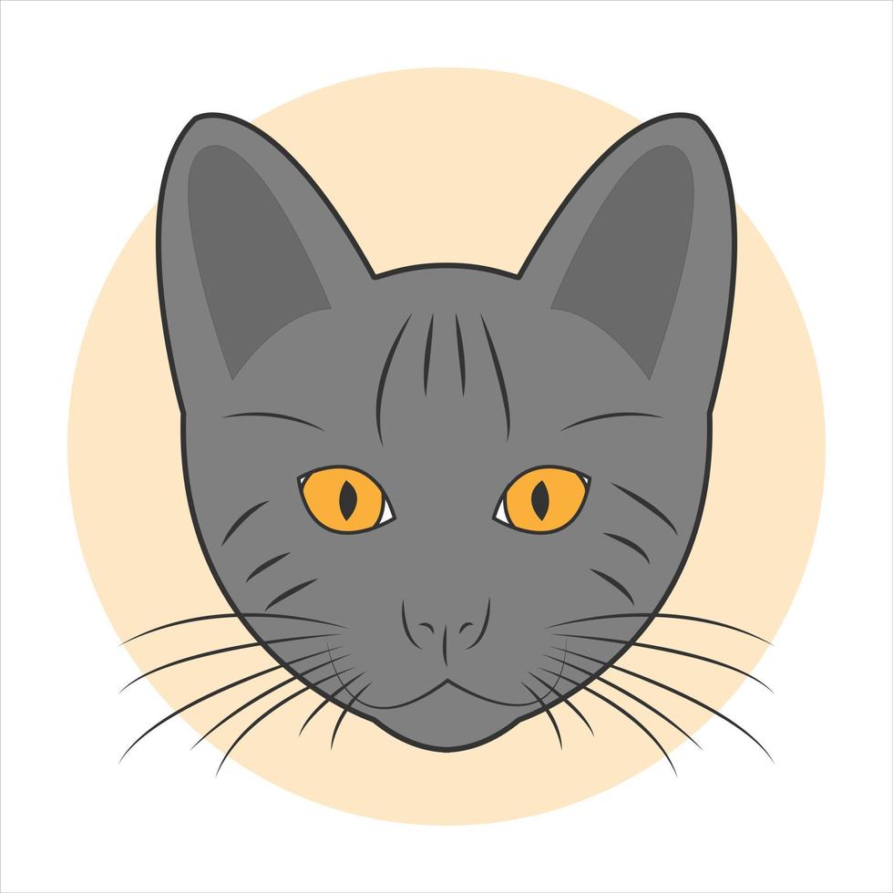 Black cat cute face in flat cartoon style. Vector illustration