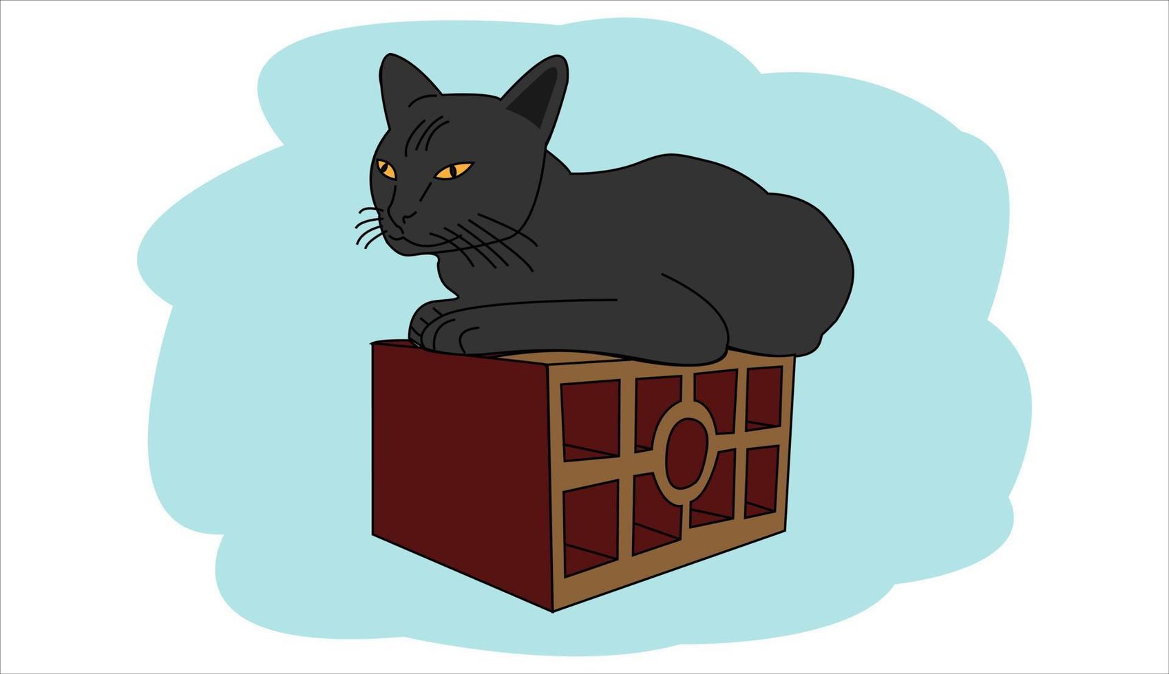 illustration of black cat sitting on a bricks vector