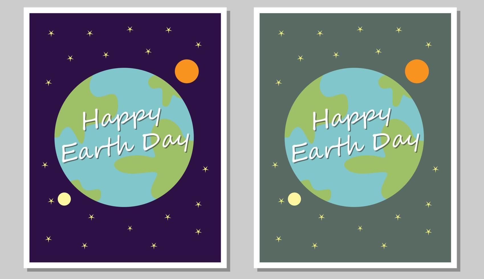 Editable set of happy earth day. Minimalist poster design with earth, sun, moon and stars. Vector illustration