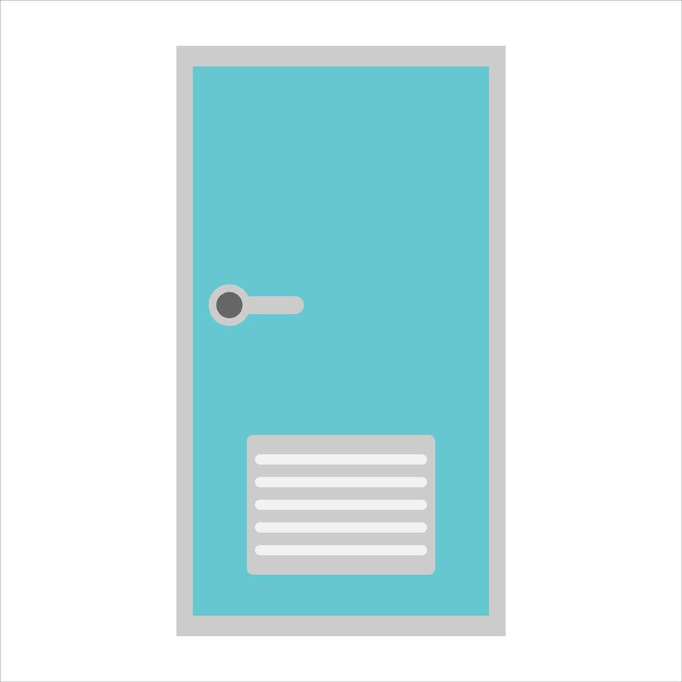 Blue bathroom door in flat cartoon style isolated on white background. Vector illustration