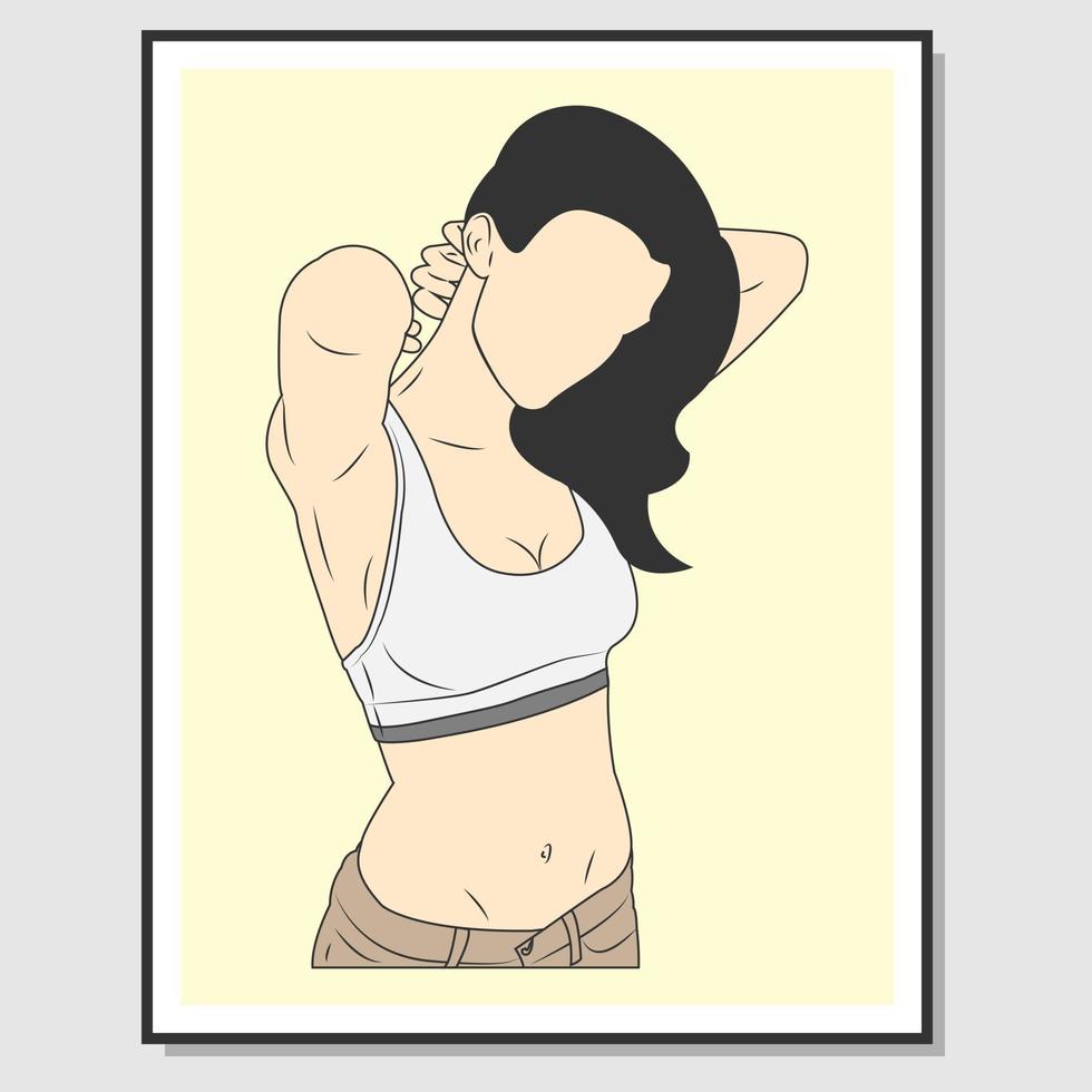 diseño de arte de pared. una mujer al estilo de una caricatura plana. adecuado para la decoración de paredes. ilustración vectorial vector