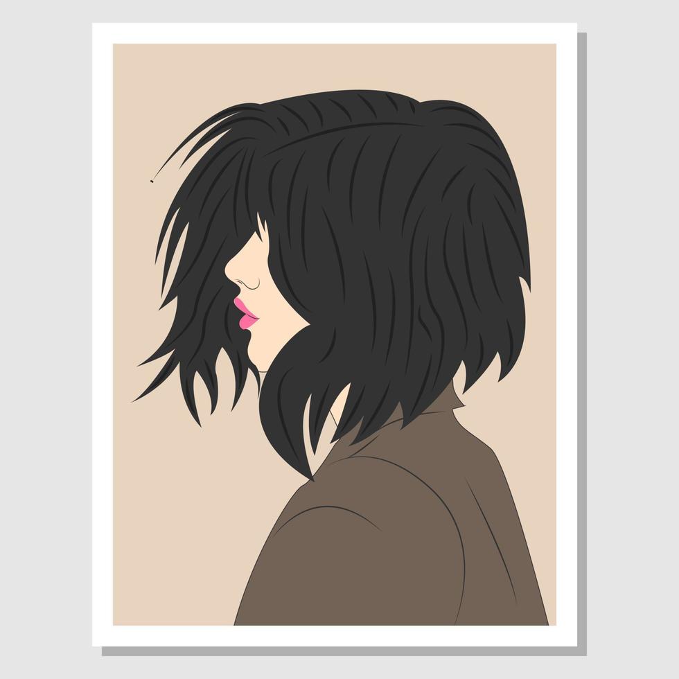 arte de pared de mujer. mujer con corte de pelo bob. estilo de dibujos animados plana. adecuado para la decoración de paredes. ilustración vectorial vector