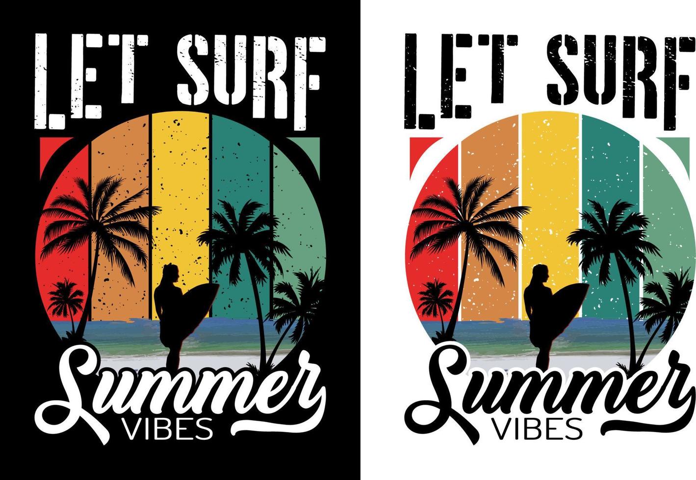 Let surf summer vibes diseño de camiseta vector