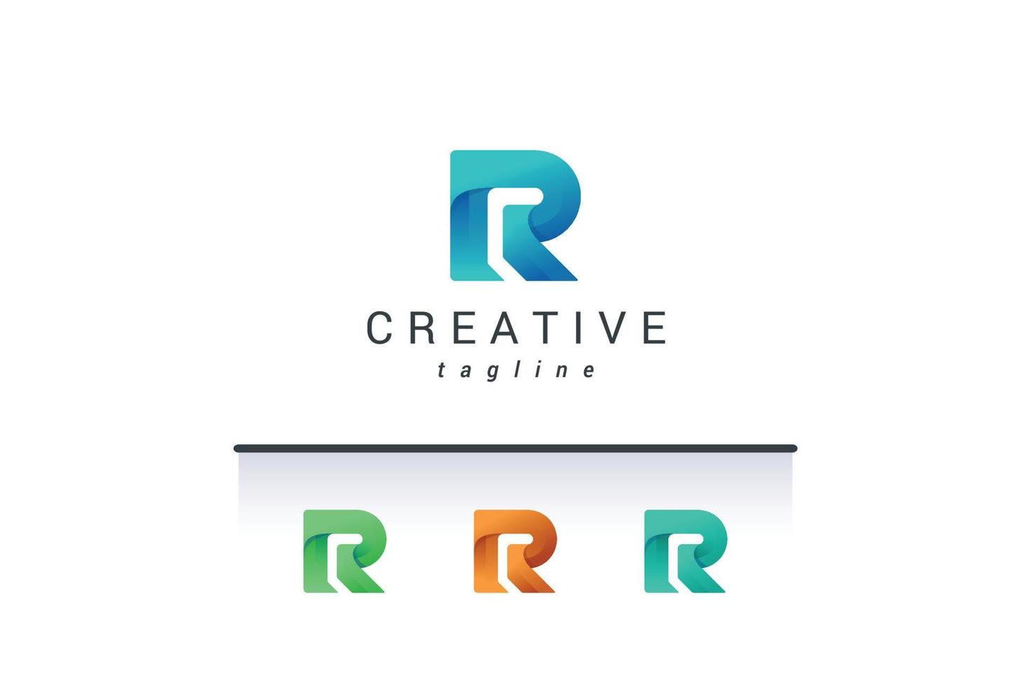 Letter R creative 3d technological blue color logo vector