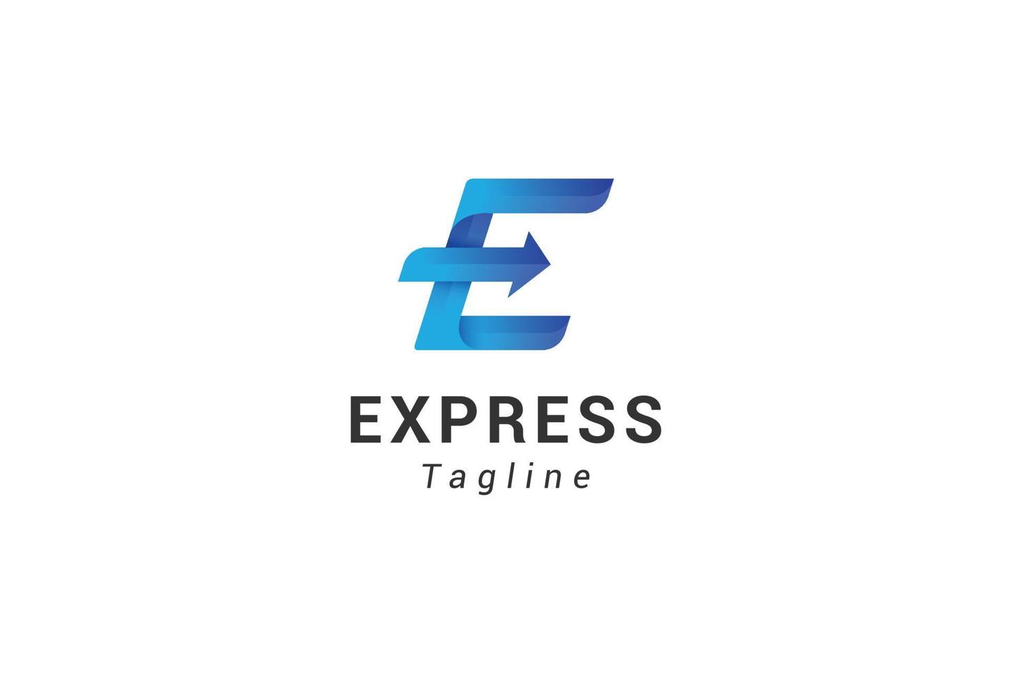 Letter E creative 3d blue color arrow technological express logo vector