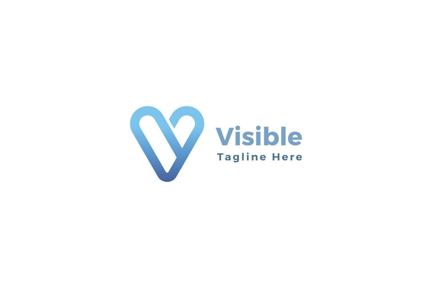Letter v blue color simple line art business logo vector