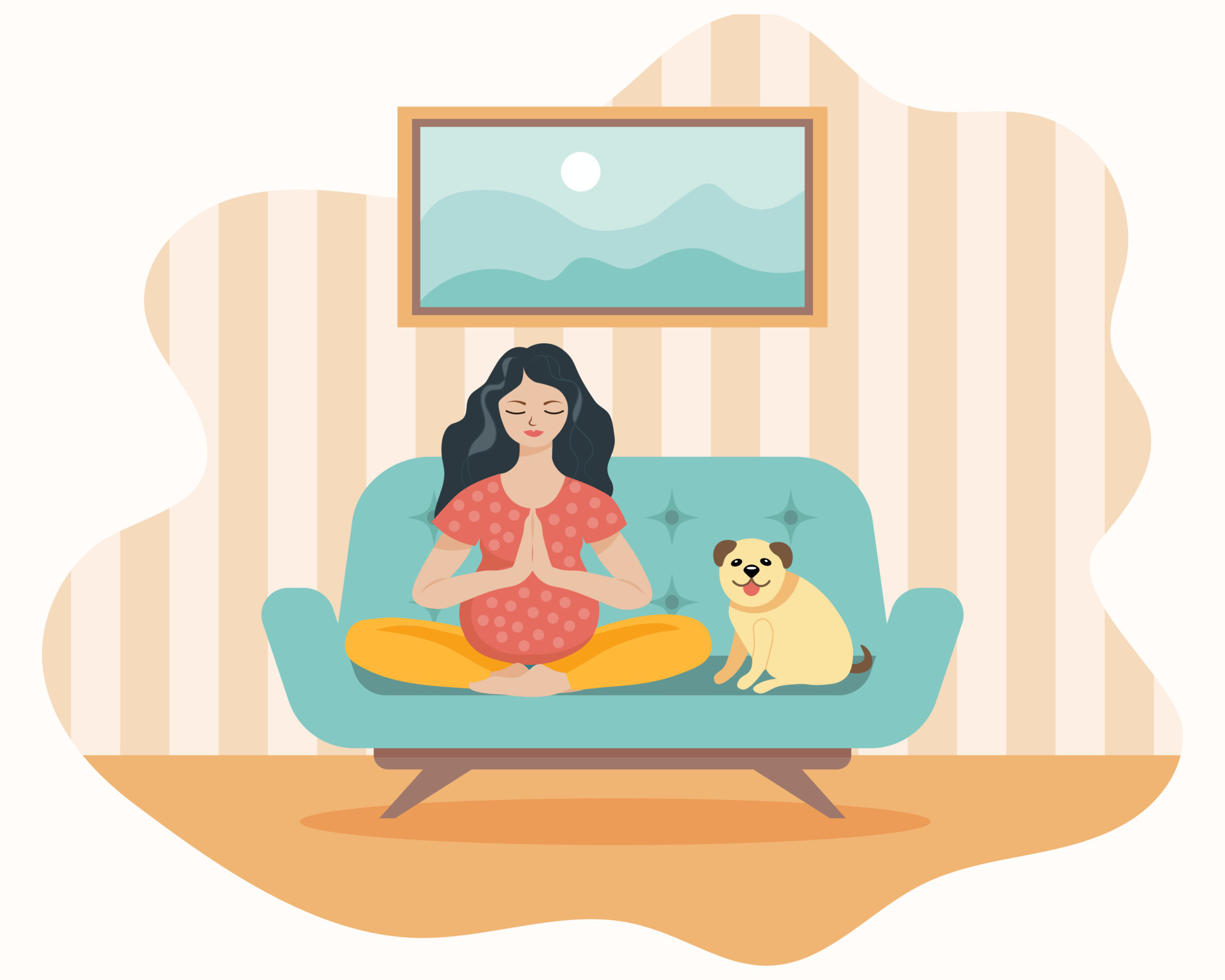 Yoga illustration, a pregnant girl with a funny dog 6623548 Vector Art at  Vecteezy