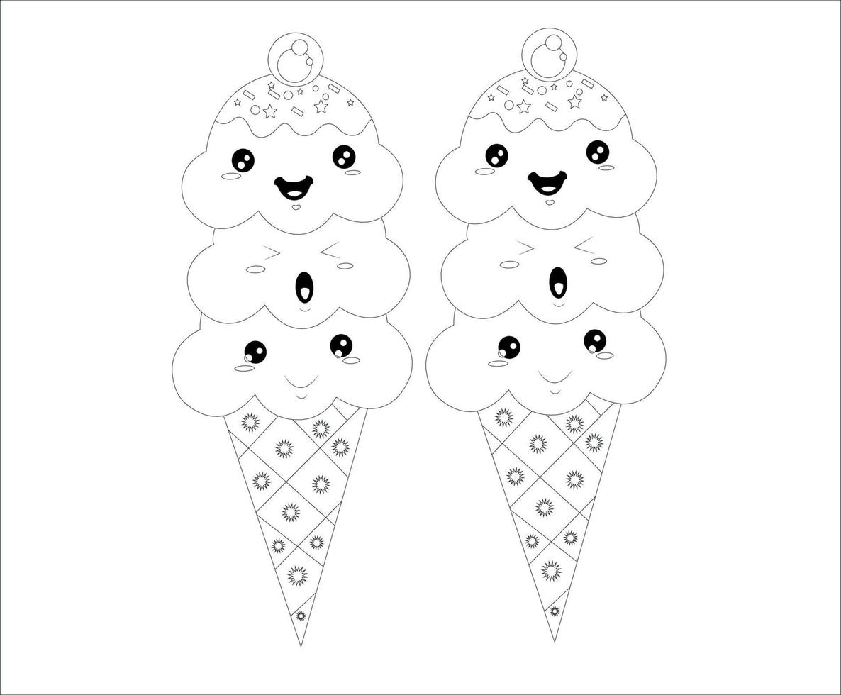 una increíble y divertida página de libro para colorear de helados y una ilustración de libro para niños vector