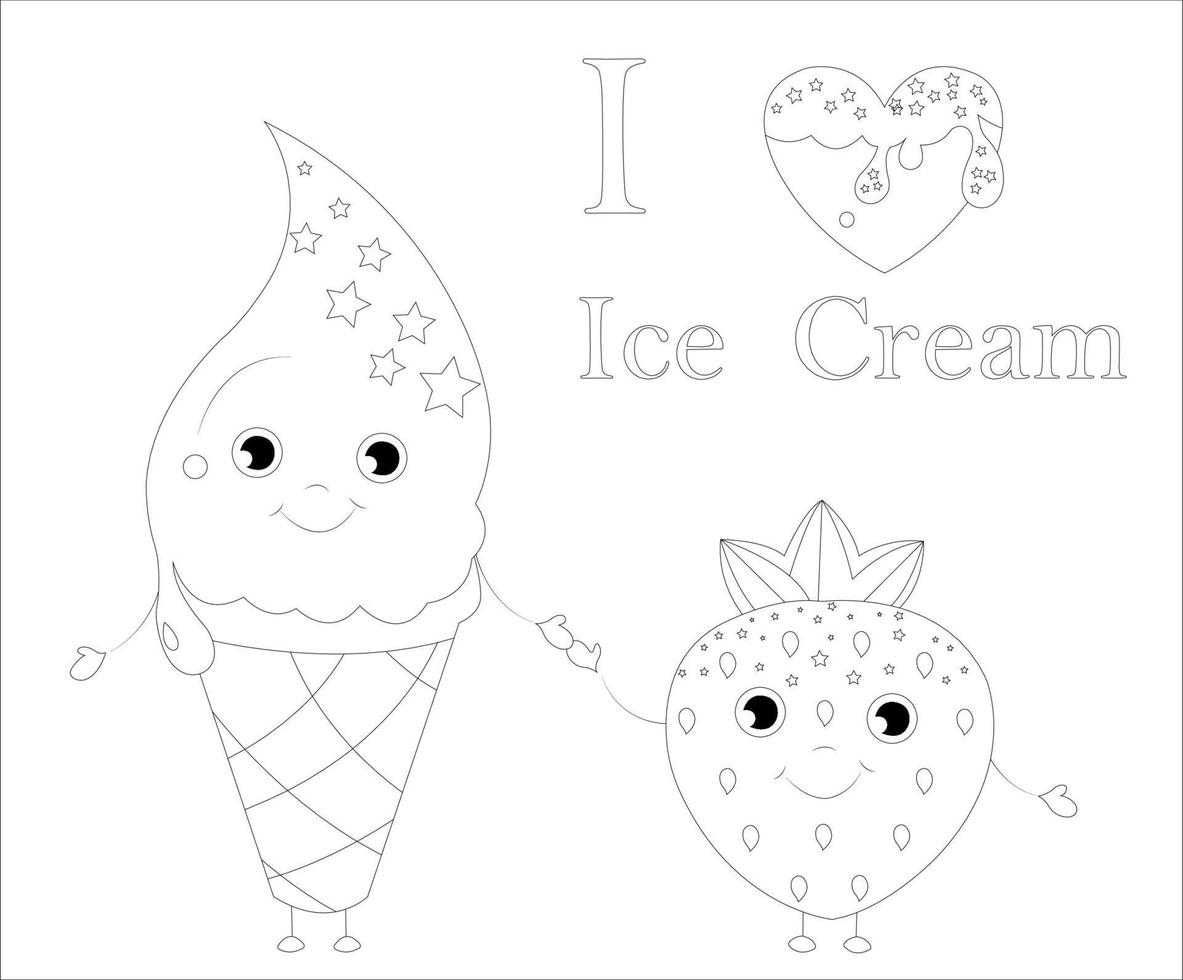 A amazing Funny  ICE cream coloring book page and children's book illustration vector